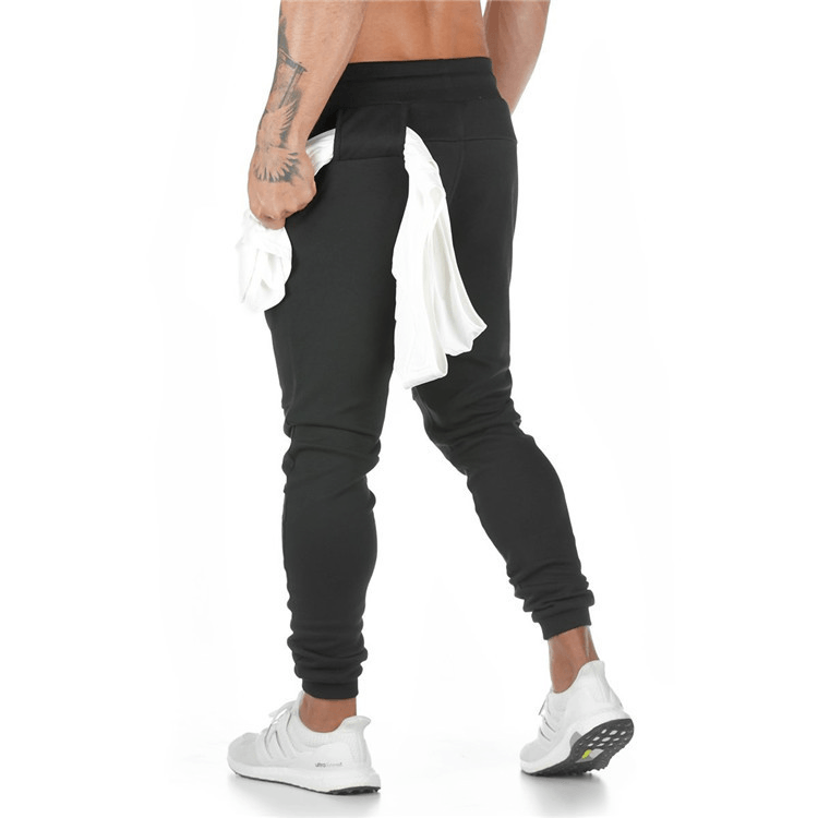 Sweat-Wicking Fitness Pants with Built-In Towel for Men