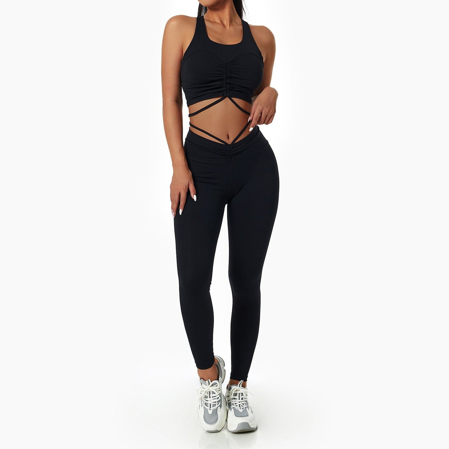 Fitness Chic: European-Style Yoga Suit with Drawstring Collar for Women's Gym and Sports Fashion